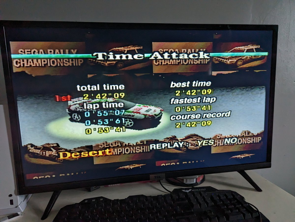 @SharkaBytes #SplashWaveRacing

My final time.

Original hardware Pal Sega Saturn

Total 2'42'09
Fastest lap 0'53'41
