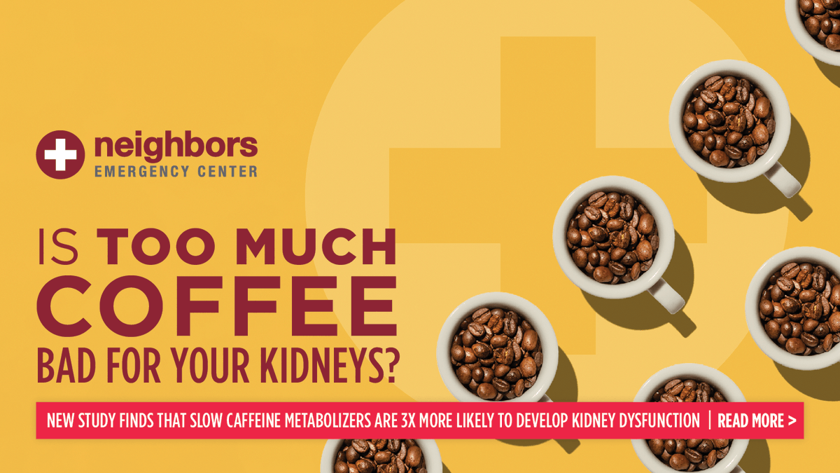 BestNeighborsER's tweet photo. Is too much #coffee bad for your kidneys? ☕ #NationalKidneyMonth
Previous research on whether caffeine promotes negative health outcomes is mixed, but a new study finds that slow caffeine metabolizers are 3X more likely to develop kidney dysfunction. 
https://t.co/NQaNvtNCGR https://t.co/zz19jYiNHN