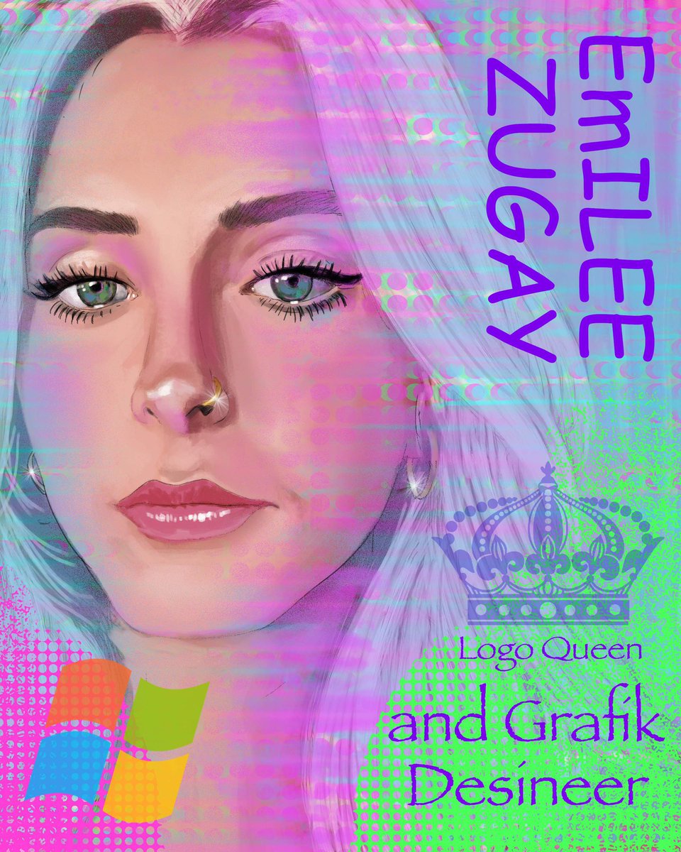 JoeBorri's tweet photo. Influencer Series. Emily Zugay. Known for her logo redesign prowess, I honor her by using 2 of the best, edgiest fonts ever created; comic sans & papyrus. I also gave her a better spelling of her first name. #notai #notafilter @Photoshop @EmilyZugay @Windows @CorelPainter https://t.co/VgwY5zRdXc