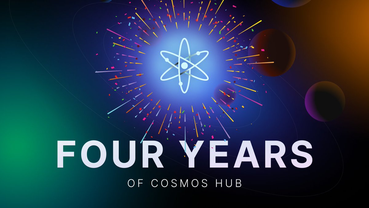 cosmoshub's tweet photo. 1/ Happy 4th Birthday, Cosmos Hub! 🎉
Cosmonauts what an interstellar journey it has been!
4yrs ago the mainnet, pioneering PoS consensus!
2yrs ago, the #IBC big bang and the #Interchain explosion 💥
And now we enter the #ICS Era!
2023 is #ATOM year ⚛️ https://t.co/7wnsOgySAR