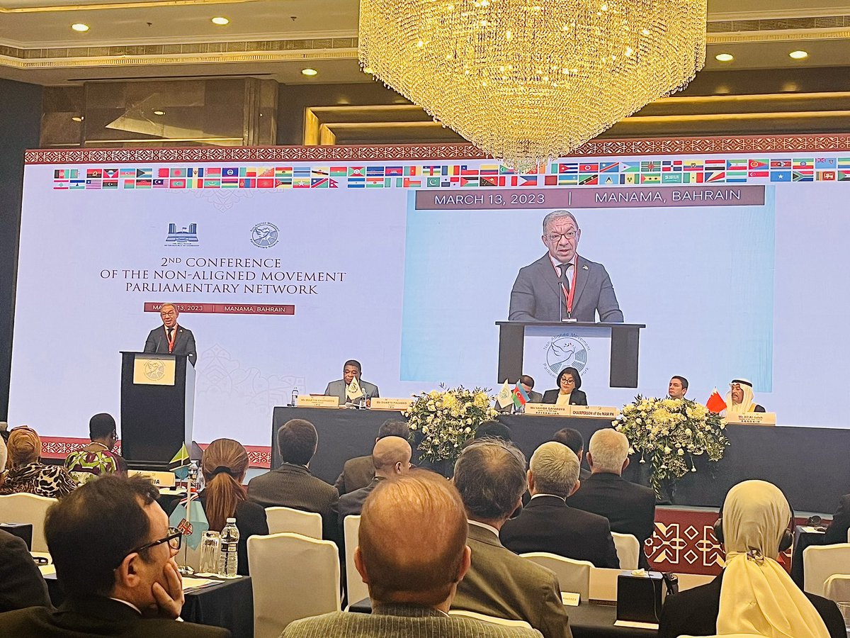 Mr. Duarte Pacheco, President of Inter-Parliamentary Union #IPU stresses the role of the Non-Aligned Movement Parliamentary Network in promotion of dialogue among parliamentarians #NAMPN2023 #ManamaConference