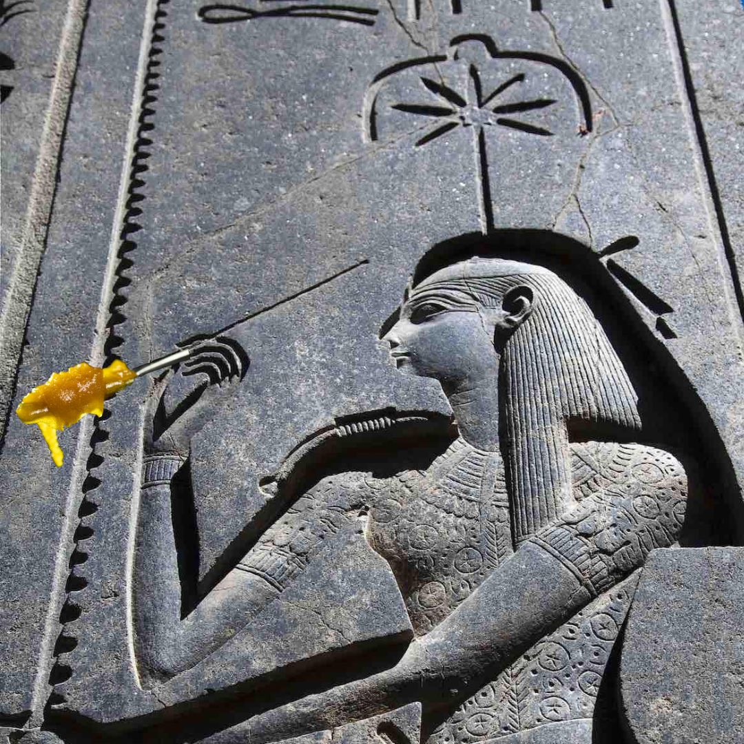 DISCOVERED in ancient Egypt, the goddess Seshet, often seen carved with glyphs of a seven-pointed “star” over her head holding a dab tool, was known for pulling milky clouds &amp; ripping disrespectful amounts of cold starts. We couldn’t possibly be making this up OK?
#ancientEgypt