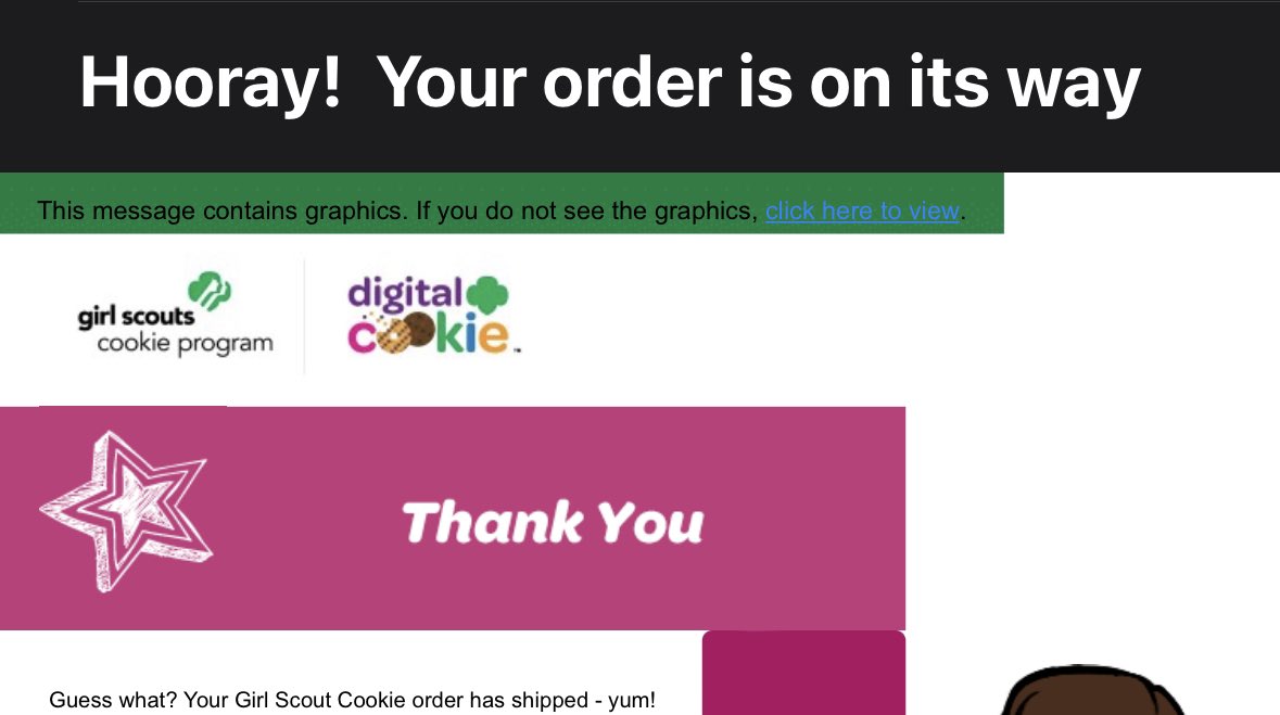 ericrodwell's tweet photo. Good news, #girlscout #girlscouts order has shipped 🍪😋 #raspberryrally https://t.co/LNusnXa7ay