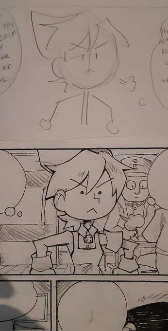 Chapter 25 of Lotta Svärd is progressing smoothly, but a bit slower than usual.
Here's a funny comparison of the script and the proper panel. 