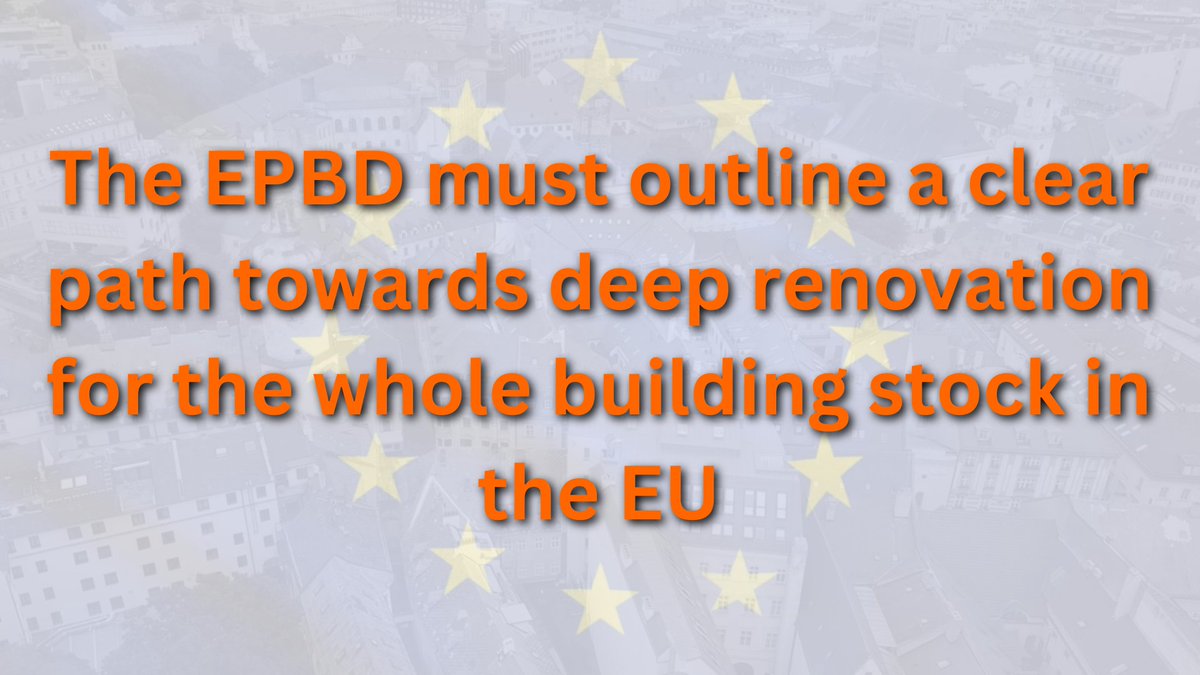 🧵 1/4

Tomorrow the <a href="/Europarl_EN/">European Parliament</a> votes on the #EPBD.

A strong #Buildings Directive is key to set the 🇪🇺 building stock on a clearly planned trajectory towards #deeprenovation.

The EPBD cannot fall short on its #renovation goals.

The main political actors know it very well ⬇️