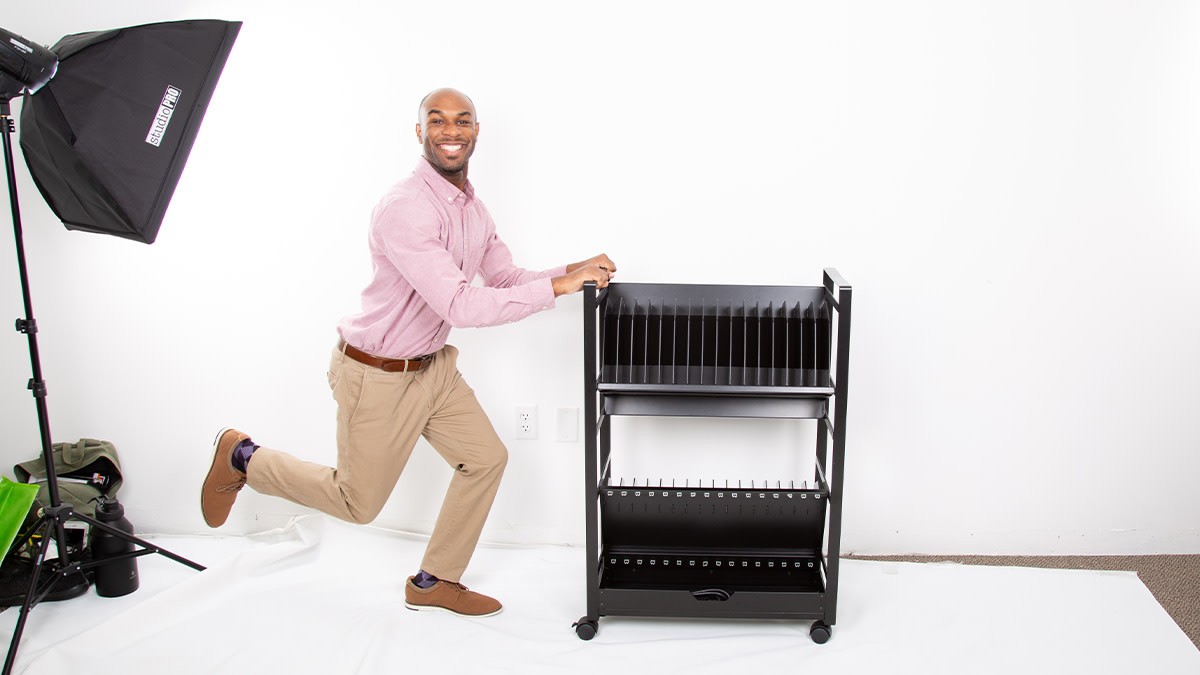 StandSteady's tweet photo. Fun fact: All the photography and video for Stand Steady products are shot in-house by our talented creative team! Check out these behind-the-scenes images from our latest charging cart photo shoot! https://t.co/89K7jB5Mj7
