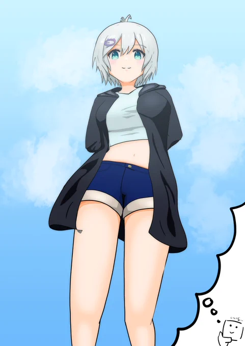 シロちゃんのプロフ帳に書かれていたデートコーデ(ホットパンツ+ロングパーカー+クロップドシャツ)を描いてみた#SiroArt 
