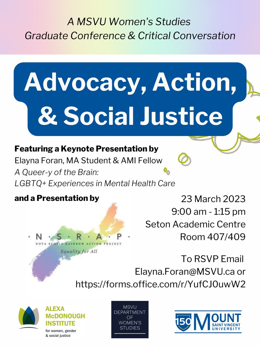 AMI_MSVU's tweet image. We are so excited to announce our graduate conference which will be featuring a keynote presentation by AMI fellow @elaynaforan. 

The conference will be on March 23rd by 9:00am. To RSVP, send an email to elayna.foran@msvu.ca. 

#graduate #gradconference #research