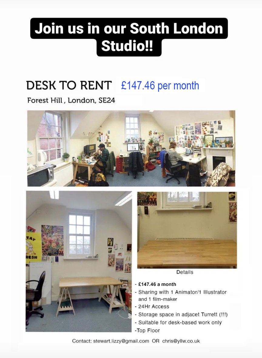 Do you want a lovely studio/deskspace in London? Look no further! (and don't worry, I am not in this space, I'm just promoting it) >>>