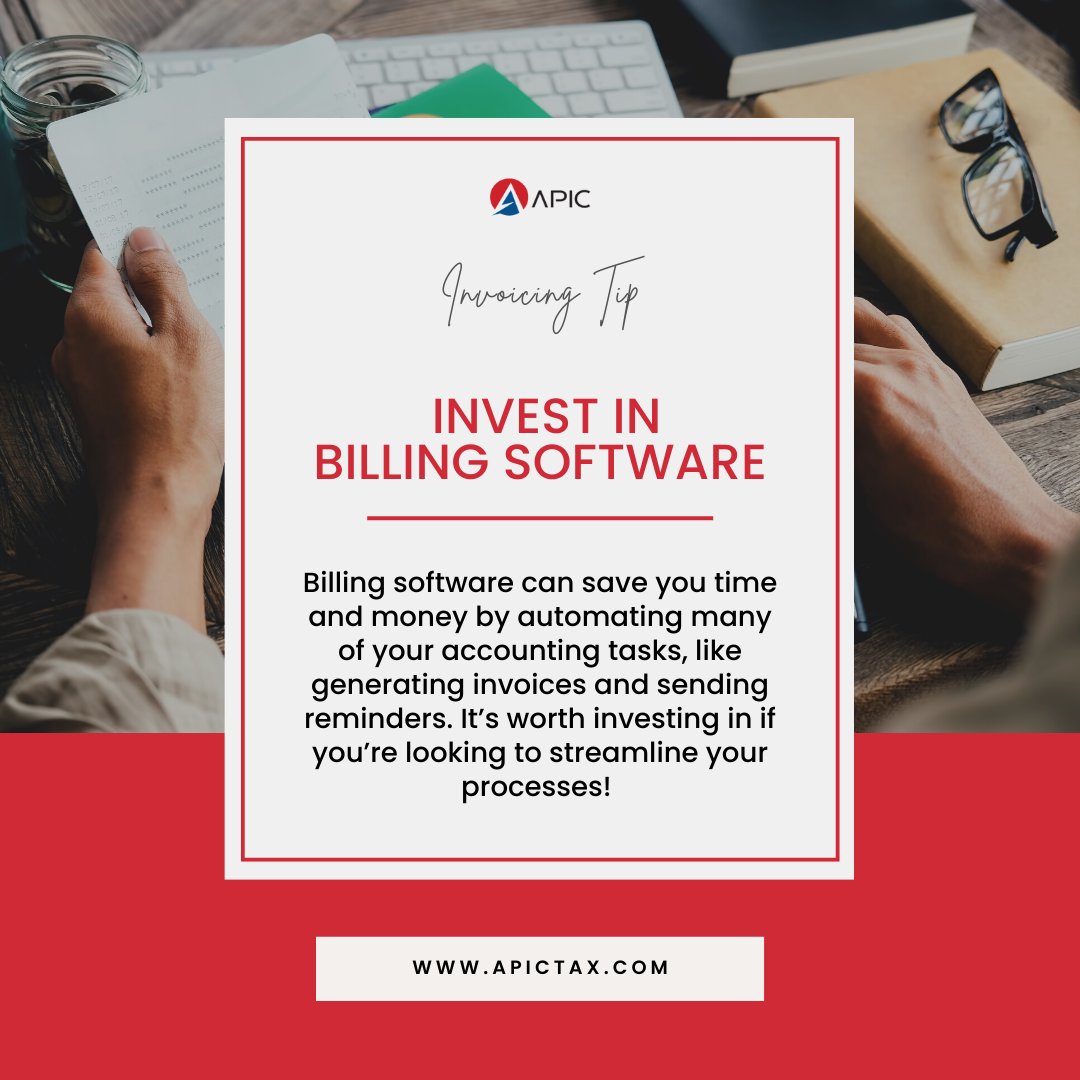 apic_tax's tweet image. Making sure you get paid on time is crucial for the success of any business, so don&apos;t let paperwork slow you down. Invest in the right tools to make sure everything runs as smoothly as possible. 

#invoicingtips #billingsoftware