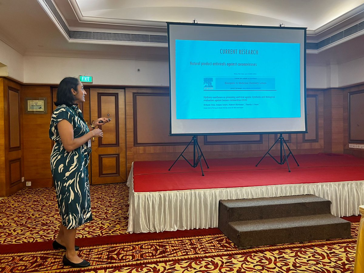Lambananas's tweet photo. Interesting and productive first day at the #DMUIndiaResearch meeting in Mumbai. A great opportunity to meet virologists working in India, and present our recent paper on developing coronavirus antivirals! @t_snape @its_me_gemma_c @DMUresearch https://t.co/GTLby5kjZa