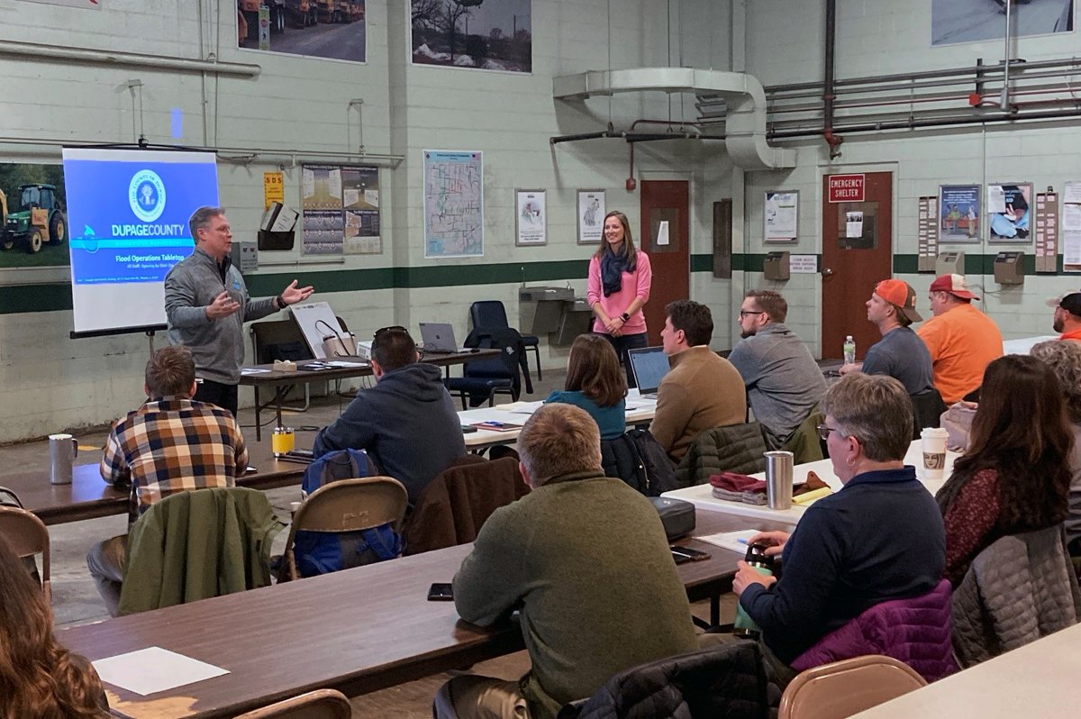 DuPageSWM's tweet photo. Last week was all about Flood Safety Awareness! Stormwater Committee Chairman Jim Zay kicked off a Flood Operations Tabletop Exercise to prepare staff for various flooding scenarios within the county. #FloodSafetyAwarenessWeek https://t.co/oLmq1T5IPG