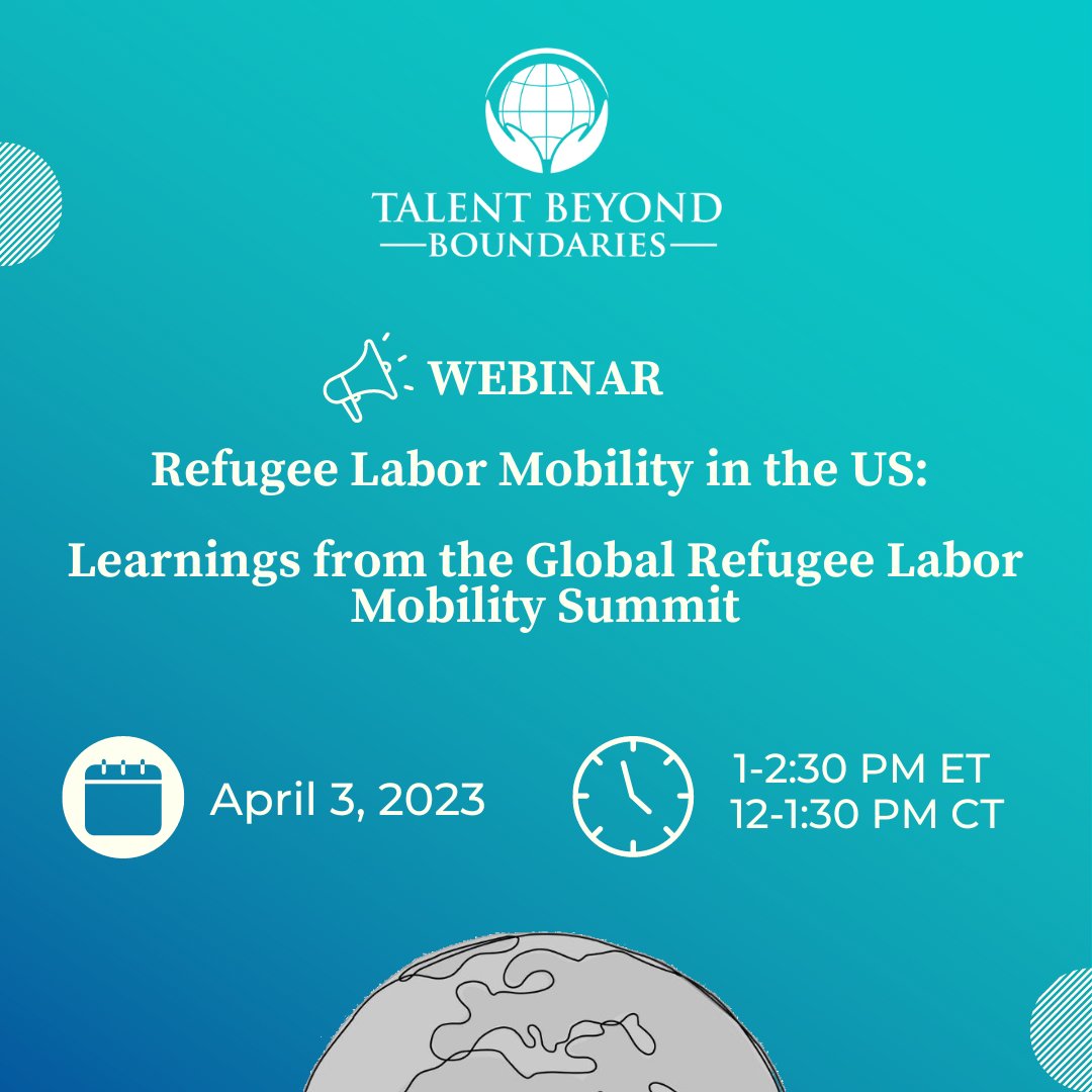 TBBforTalent's tweet photo. Join us next week to learn about #LaborMobility for refugees in the 🇺🇸!
We’ll discuss complementary pathways, the need for #DisplacedTalent, & hear success stories from employers & refugees. Don’t miss out! Sign up now ➡️ https://t.co/hMa3bADFqj #HireRefugees https://t.co/FNzEbzsDCq