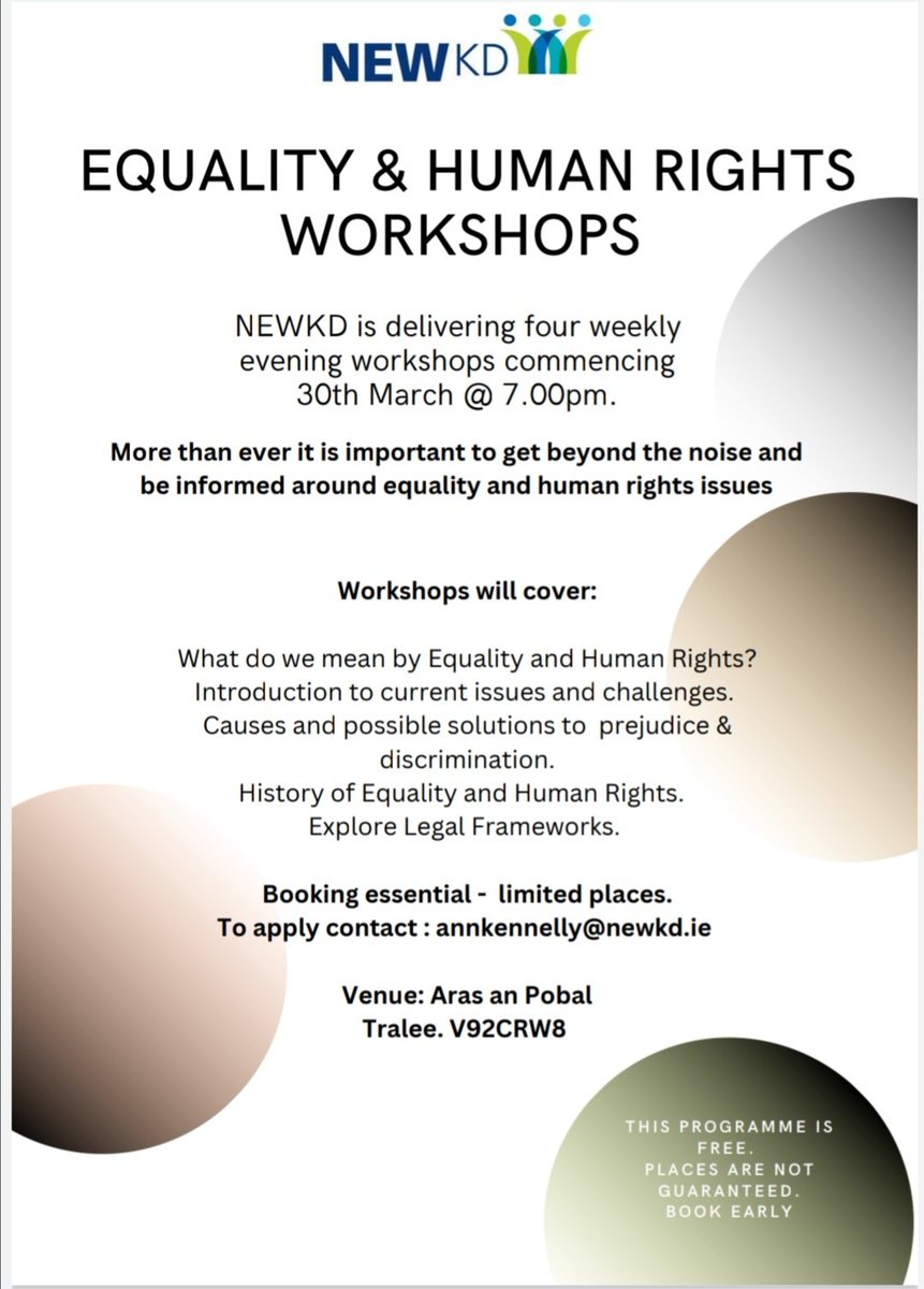 NEWKD (@newkdnews) on Twitter photo Equality & Human rights workshops starting 30th of March. To book email: Annkennelly@newkd.ie Equality & Human rights workshops starting 30th of March. To book email: Annkennelly@newkd.ie