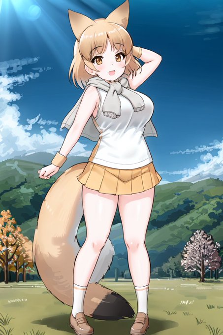 AI描きプログラムでオグロスナギツネを新しい学習プログラムで学習した後、作り直しました☀️🦊

#けものフレンズ
#stablediffusion 
#AIイラスト #AIart 