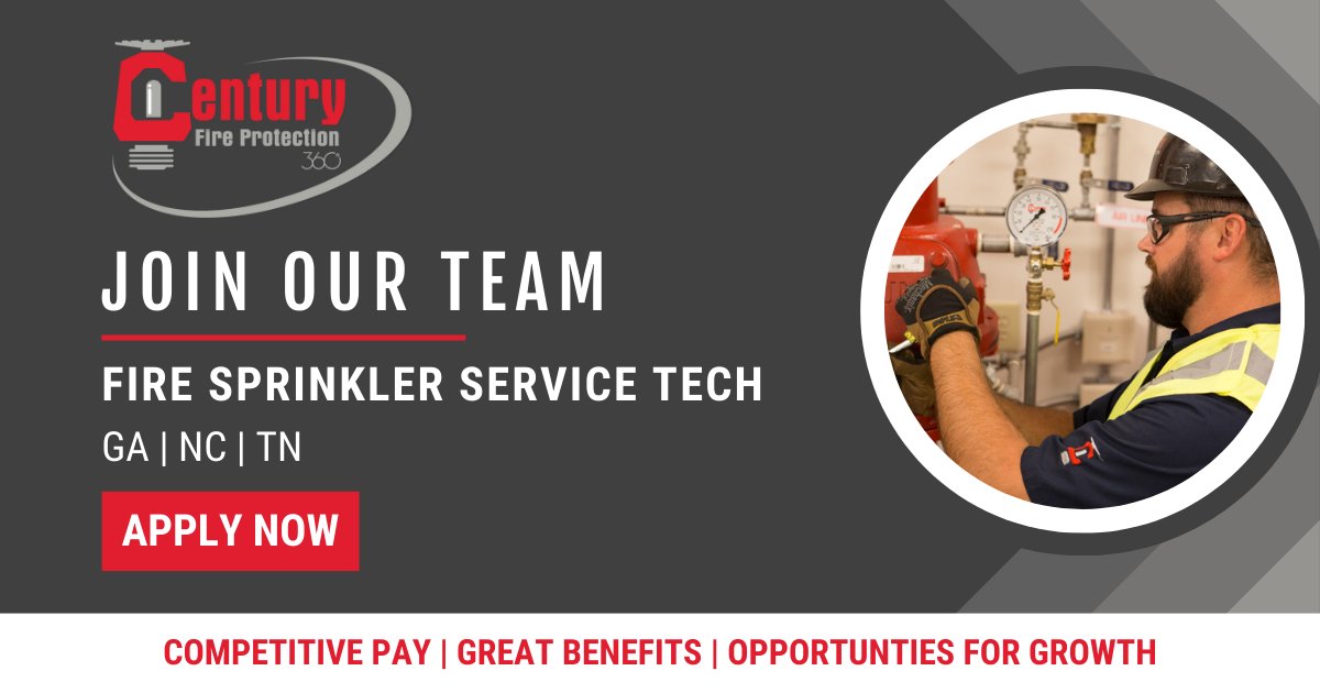 CenturyFP's tweet image. Are you passionate about fire protection and delivering the highest level of service? Century Fire is looking for Fire Sprinkler Service Technicians in GA, NC and TN! Find out more here: hubs.la/Q01Dxdjx0

#Hiring #FireProtectionJobs #FireSprinklerServiceTechnician