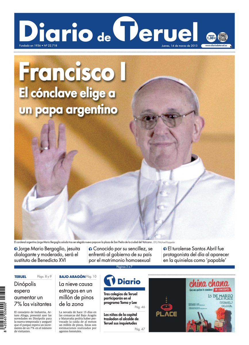 El 13 de marzo de 2013, hace diez años, Jorge Mario Bergoglio fue elegido papa, que tomó el nombre de Francisco. Ese día se vivió con especial interés en el pueblo turolense de Alfambra. ¿Y por qué? Pues porque su vecino mas ilustre, Santos Abril, sonó como papable. 🧵👇🏾