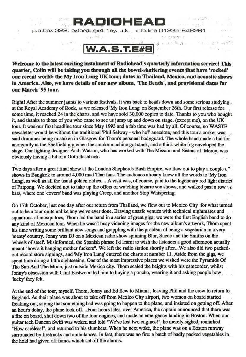 RPL_highlights's tweet photo. Read WASTE newsletters 8-16.
The first page of 8 is an interesting read. One of the topics is a plane grounding caused by stinky vegetables.
https://t.co/tgSK8UhVxs
#radiohead #thebends #radioheadpubliclibrary https://t.co/cOEDymHdyB
