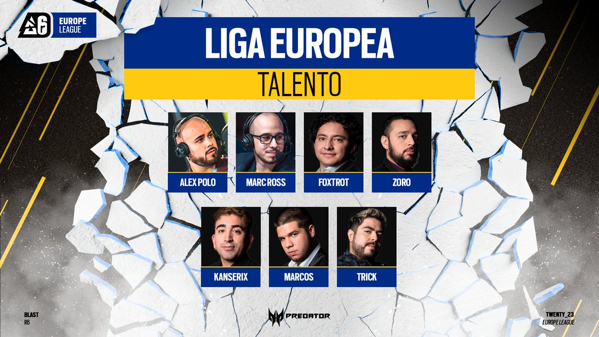 R6esportsES's tweet photo. Así inicia una nueva era competitiva con #BLASTR6 🤩 ellos son el talento que te traerá la liga Europea 🔥

🇪🇸 @AlexPolo_
🇪🇸 @MarcR0SS
🇲🇽 @foxtrot8tv
🇲🇽 @ZoroElCaster
🇦🇷 @KanserixR6
🇦🇷 @Simple_Marcos
🇨🇱 @TriicK_R6

¡Vive con ellos la emoción de SIEGE!
▶️ https://t.co/J9YF6SeajJ https://t.co/9XcIywkU2l