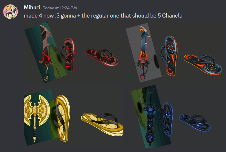 Alina_AE's tweet photo. These new weapons are a shoe-in for an April release date. Chancla maces from @Mihuri123  coming to https://t.co/m5csV5TO7F 🇵🇭 #IFKYK https://t.co/qsJ961cs3c