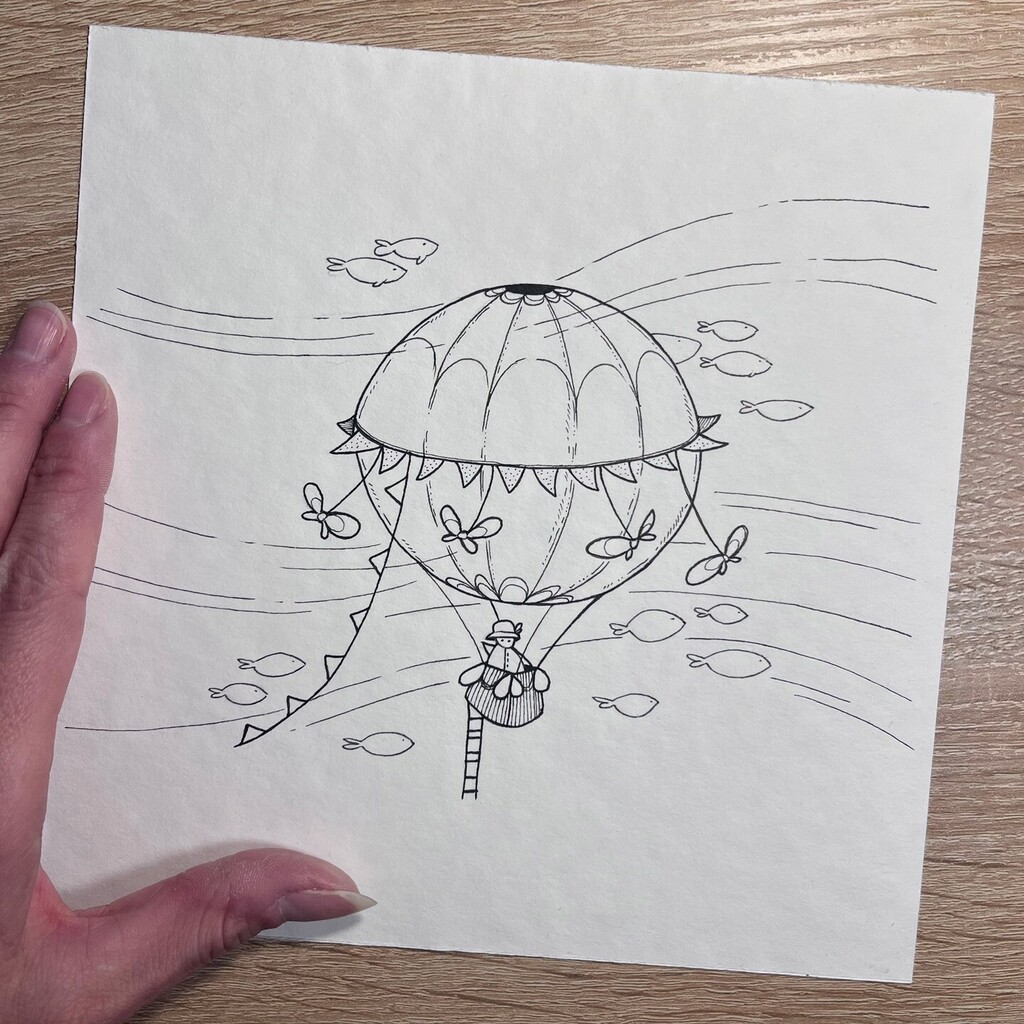 iCosini's tweet photo. [Ita👇️ ]I interrupted the letters of the alphabet to do a drawing I was commissioned to do for greeting cards: the only constraint was the theme, namely the hot air balloon. Being something flying, I was already excited!⁠
⁠
First I did a bit of image research for inspira… https://t.co/j6dhnUL2xq
