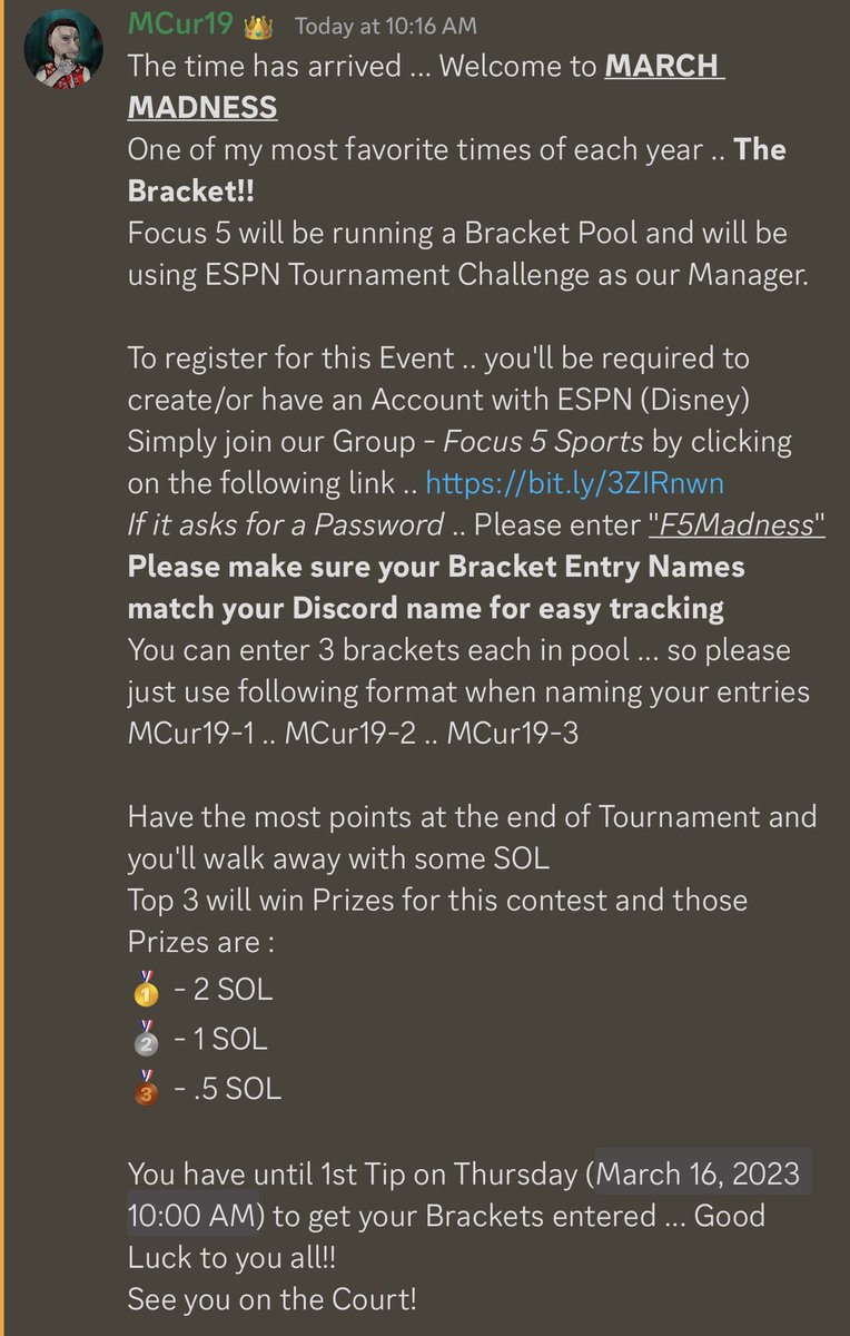 Akerr1357's tweet photo. #marchmadness2023 brackets are here @Focus5sports 

If you’re a holder,
Register here: https://t.co/RhfGDzD5wy

Don’t miss your chance at some extra #solana in your pocket! 

Just aother perk of being a Holder at focus5/parlayorbust!
#NFT #Crypto #magiceden https://t.co/ifXWWYU68w