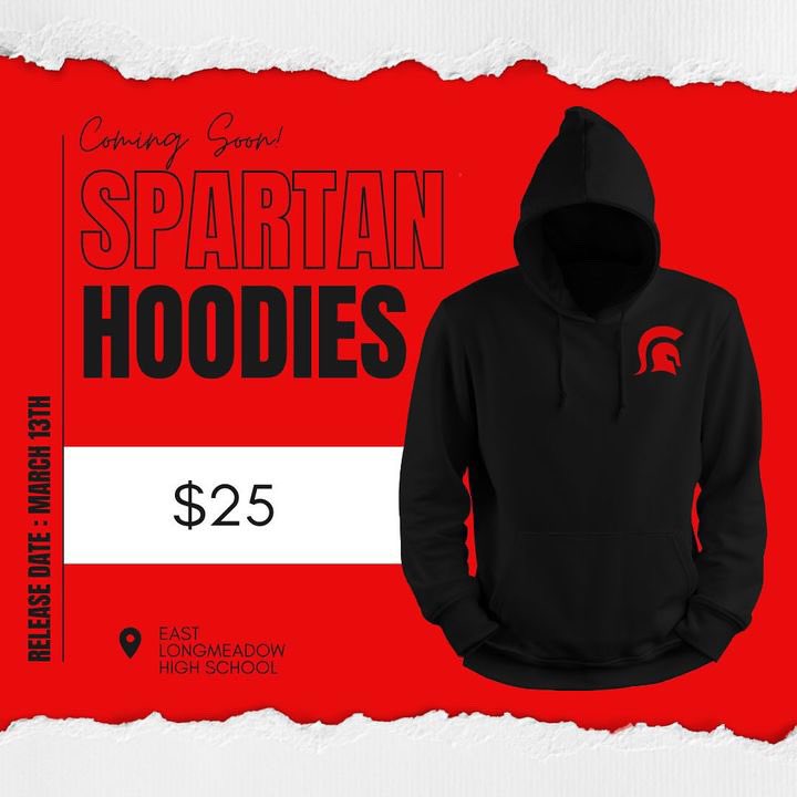 CoachBAbad's tweet photo. Spartan Hoodies are out now! Make sure you order yours today by stopping by Mrs. Quercia’s C or H Block Entrepreneurship class. 

#GoSpartans🔴 | @ELHSspartans https://t.co/tBdztxZ2sO