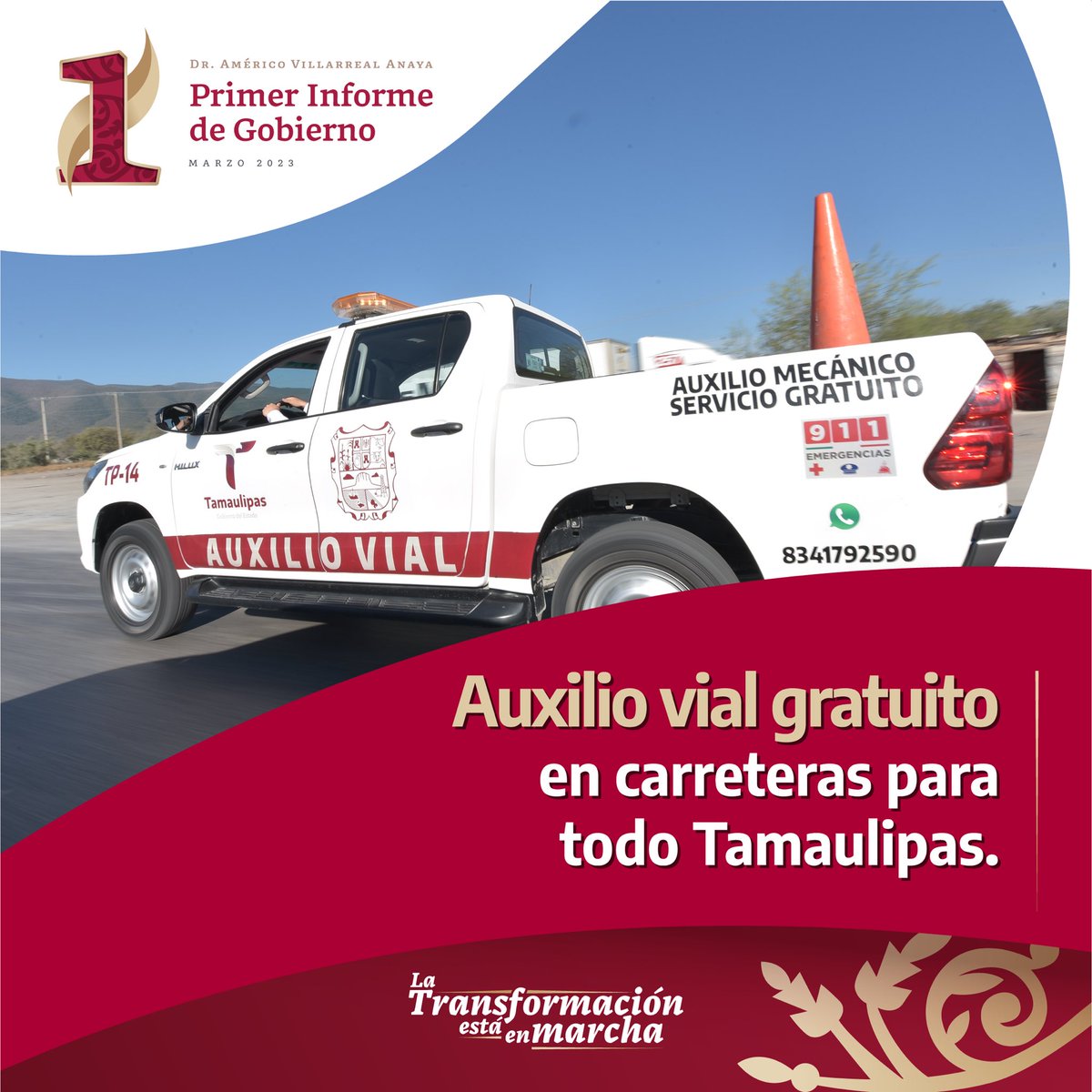 Dr_AVillarreal's tweet photo. Brindamos auxilio vial gratuito en todas las carreteras de #Tamaulipas, para que todas y todos los tamaulipecos viajen de manera segura. https://t.co/oT9VE8WPch