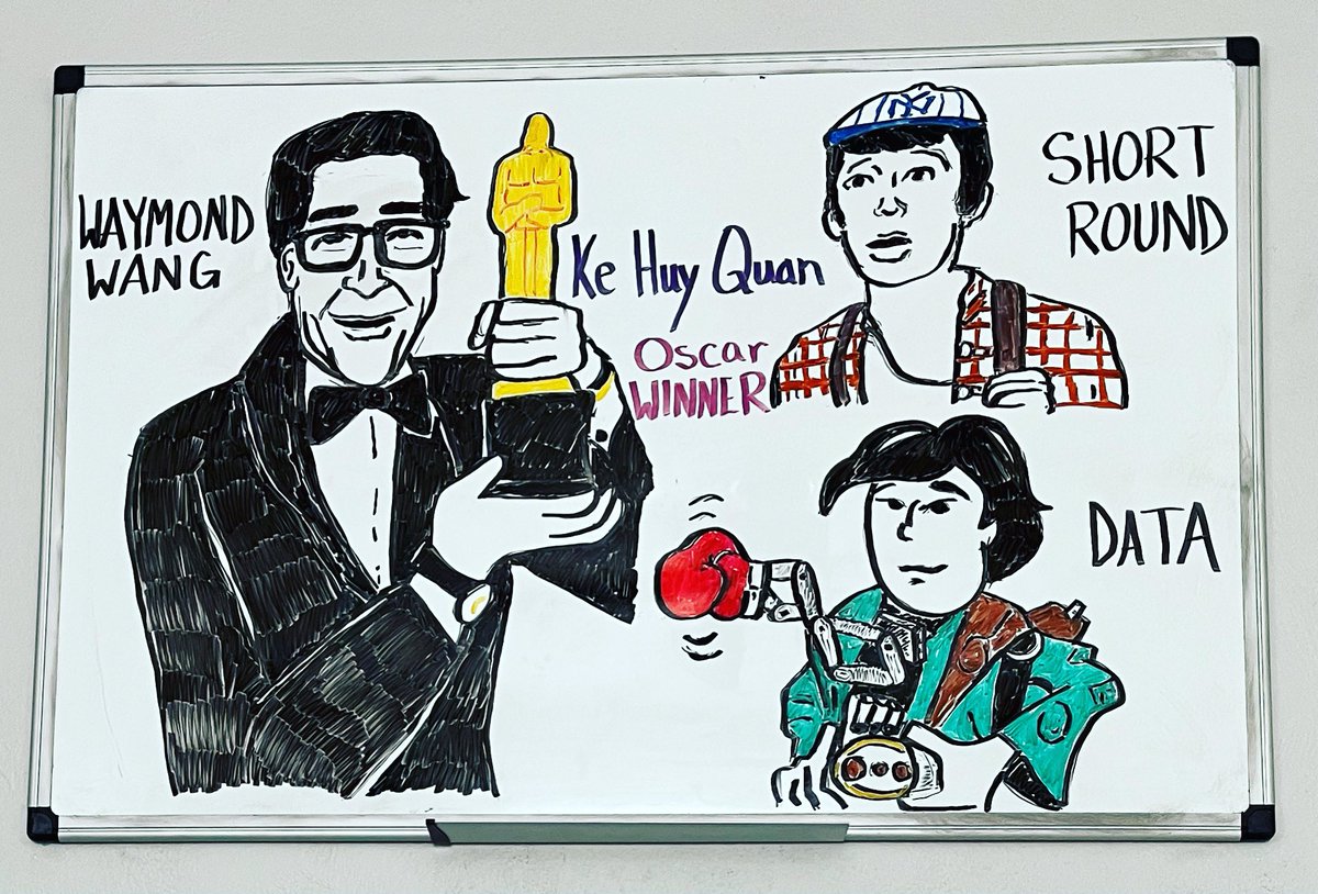 Today’s dry erase marker art is inspired by <a href="/KeHuyQuan007/">The Crazy Tales of Ke Huy Quan</a> and his great win at the <a href="/TheAcademy/">The Academy</a> for Best Supporting Actor. He will always be Short Round and Data, but wow, what a great return!