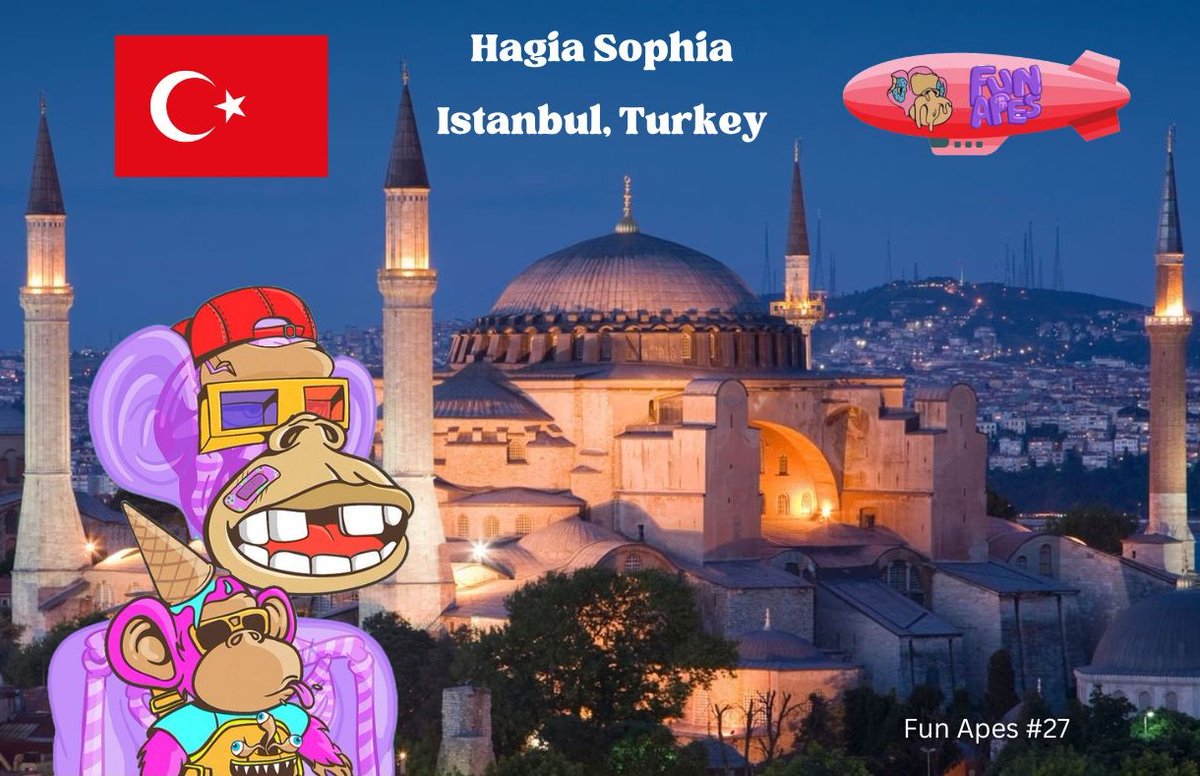 Qhu_NFT's tweet photo. The Hagia Sophia Grand Mosque, is a major cultural and historical site in Istanbul, Turkey. The mosque was built as an Eastern Orthodox church and was used as such from the year 360 until the conquest of Constantinople by the Ottoman Empire in 1453. @FunApes_NFT beautiful world! https://t.co/PEgeRWmlyh