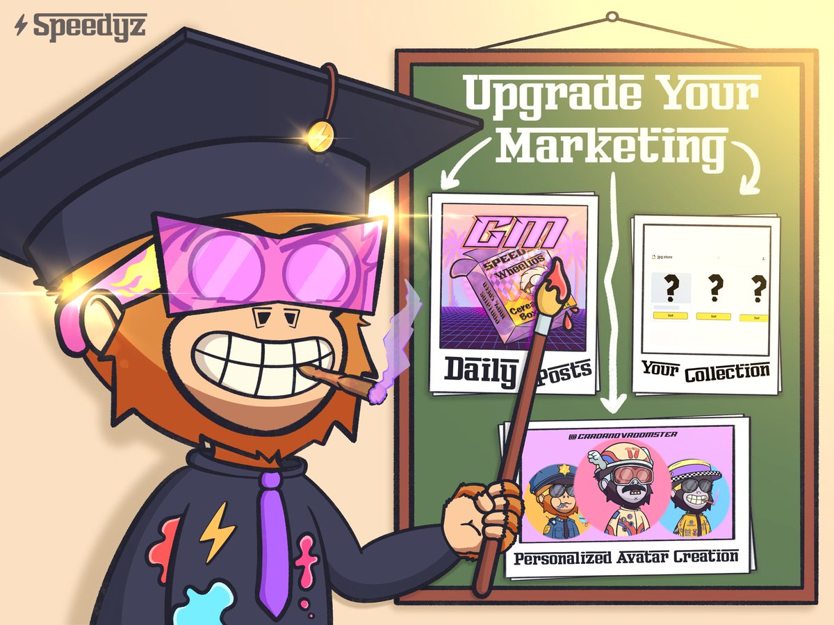 Level up your marketing with hand-drawn custom content from Speedyz⚡️

Daily Posts
‣No more boring GM posts!

Your Collection 
‣Want your own NFTs? We got you covered 

Personal Avatar 
‣Custom mascot to represent you in all your posts

VROOM!🚀

#CNFT #CNFTGiveaway #NFTs #NFT