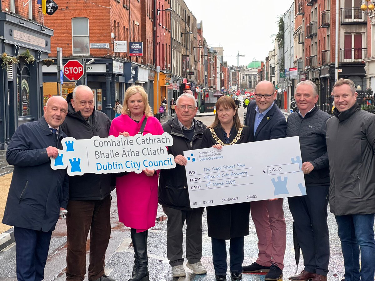 DublinTown's tweet photo. Delighted to see the launch of the new green space on Ryders Row/Capel Street and also the announcement of the new shopfront improvement scheme for the area. https://t.co/1EQDeuS7KX