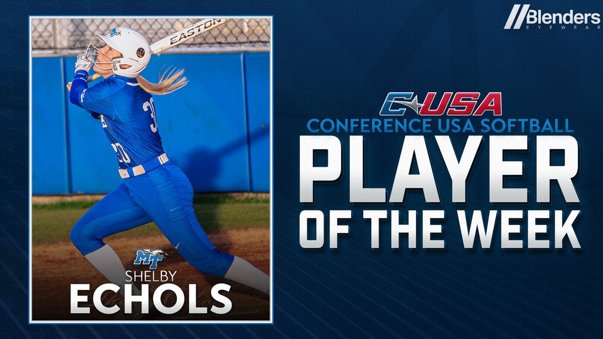 🥎 𝗣𝗹𝗮𝘆𝗲𝗿 𝗼𝗳 𝘁𝗵𝗲 𝗪𝗲𝗲𝗸 🥎

<a href="/MT_Softball/">Middle Tennessee Softball</a>’s Shelby Echols (<a href="/shelbye08/">Shelby Echols</a>) is the #CUSASB Player of the Week presented by <a href="/BlendersEyewear/">Blenders //</a>!

🏅1️⃣ | bit.ly/3Flqhn7