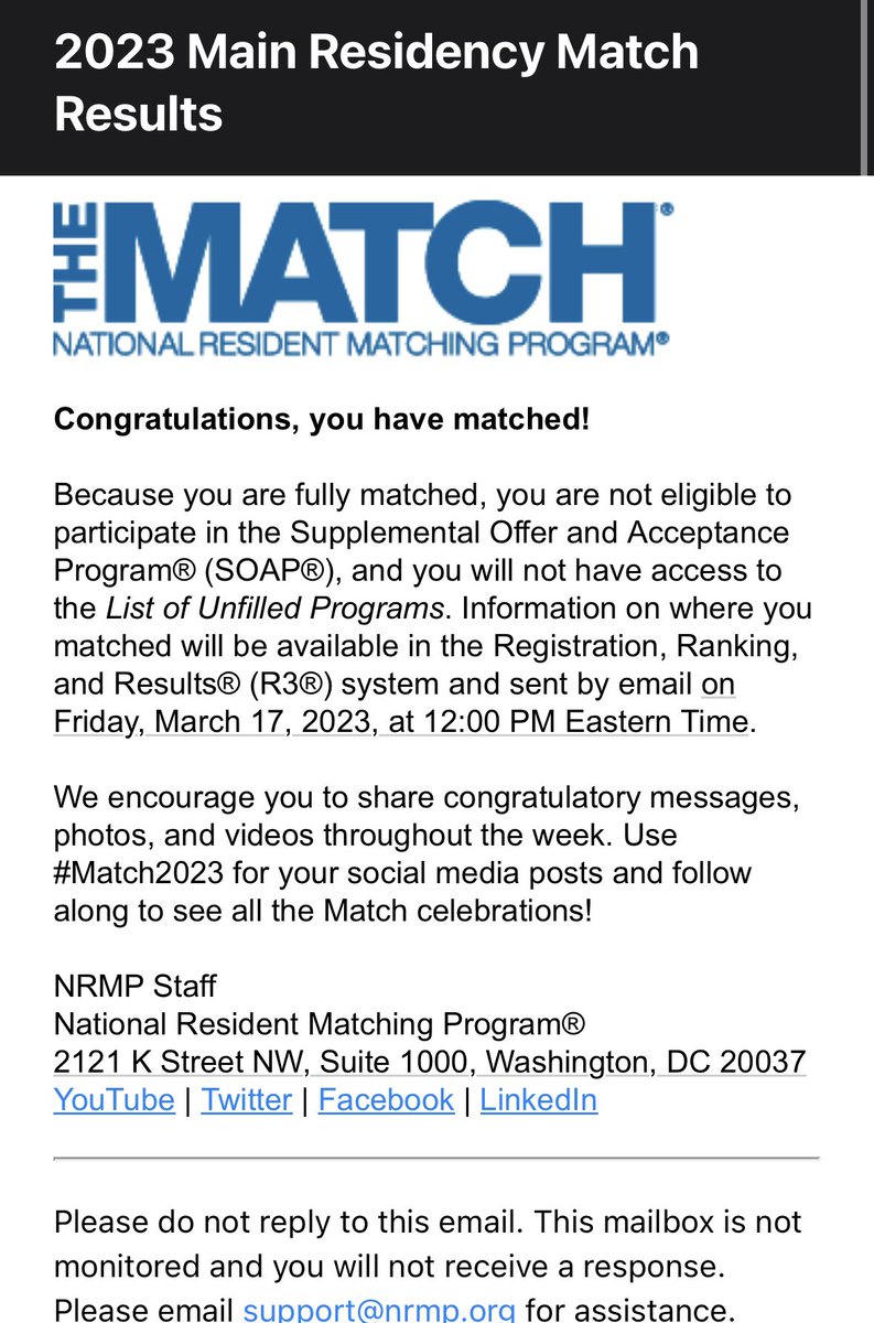 I MATCHED!!! I can’t wait to find out whose doctor I get to be ❤️ Friday can’t come enough!