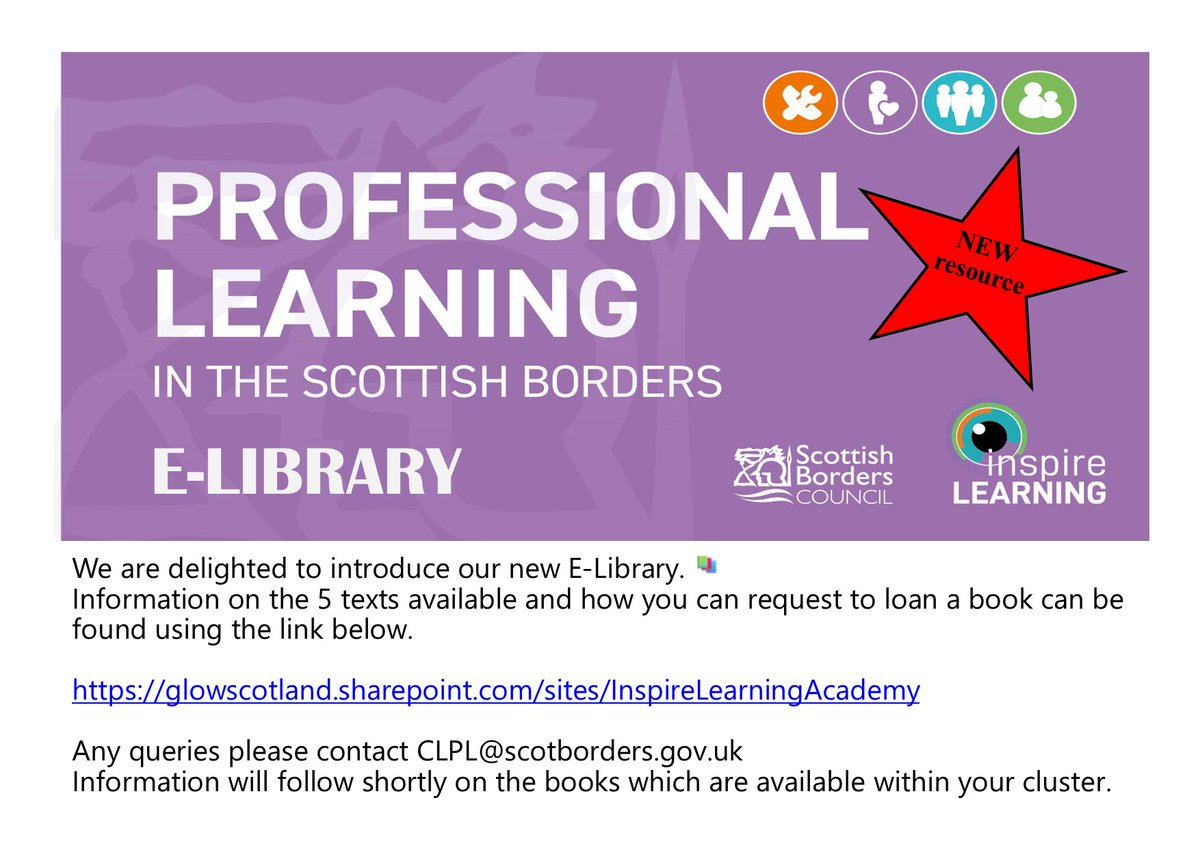 SBCProfLearning's tweet image. E-Library 📚now available for @SBCEducation1 
Please share within your cluster ⏩
glowscotland.sharepoint.com/sites/InspireL…