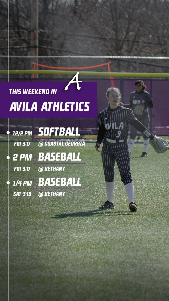 Avila_Athletics's tweet photo. It's time for #OurAvila diamond sports to take center stage starting this week!
@AvilaBaseball concludes its series with York Tuesday before playing its first road #KCACBaseball series this weekend.
And @Avila_Softball embarks on its Spring Break in the Southeast!
#EagleEmpire https://t.co/DRrI0jtflI
