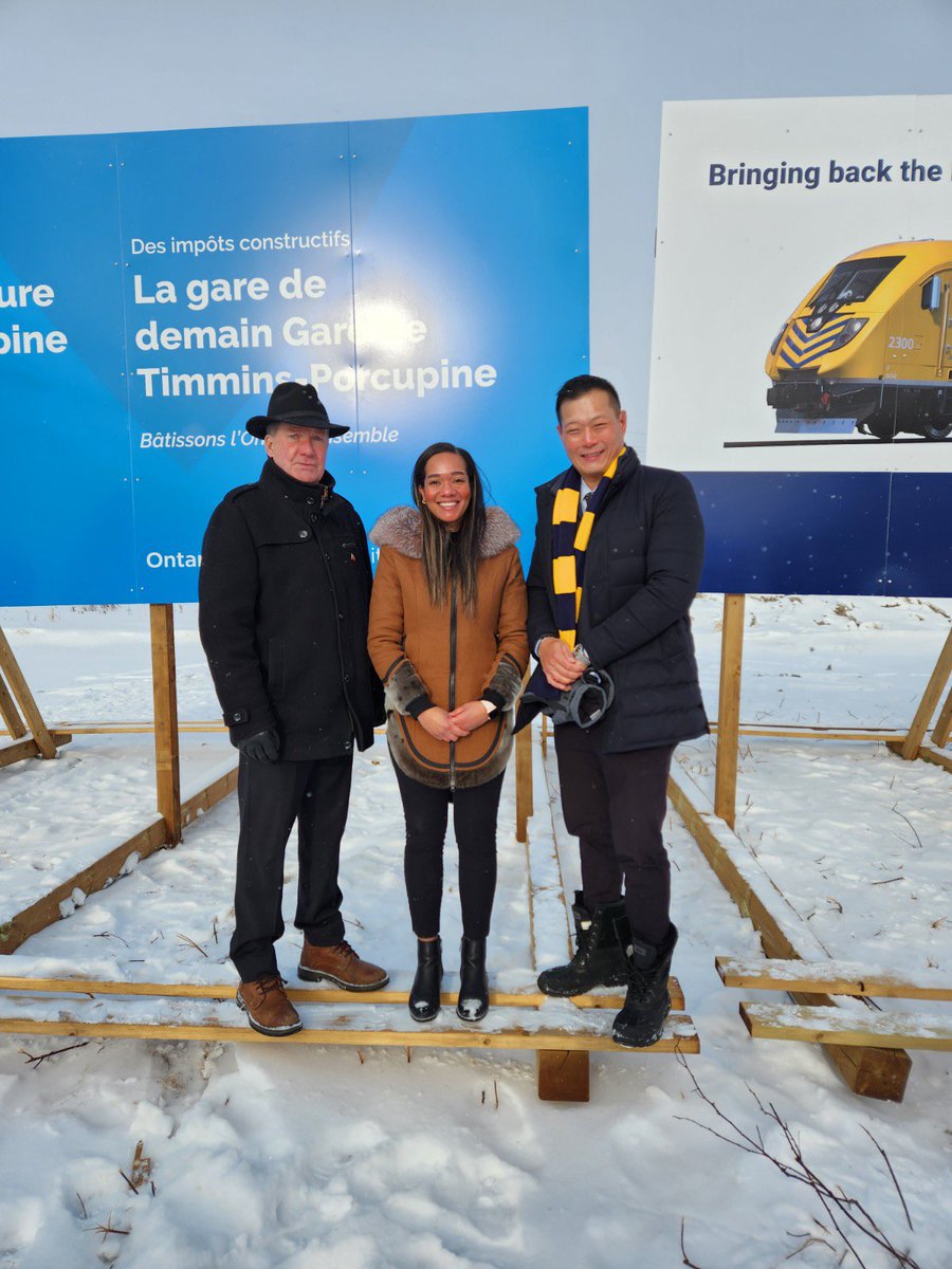 Happy to have been on site today  with @georgepirie and @stanchompp for the announcement of the Ontario Northlander, where we unveiled the future site of Timmins-Porcupine train station – one of the 16 stops that will connect Northeastern Ontario to Toronto.