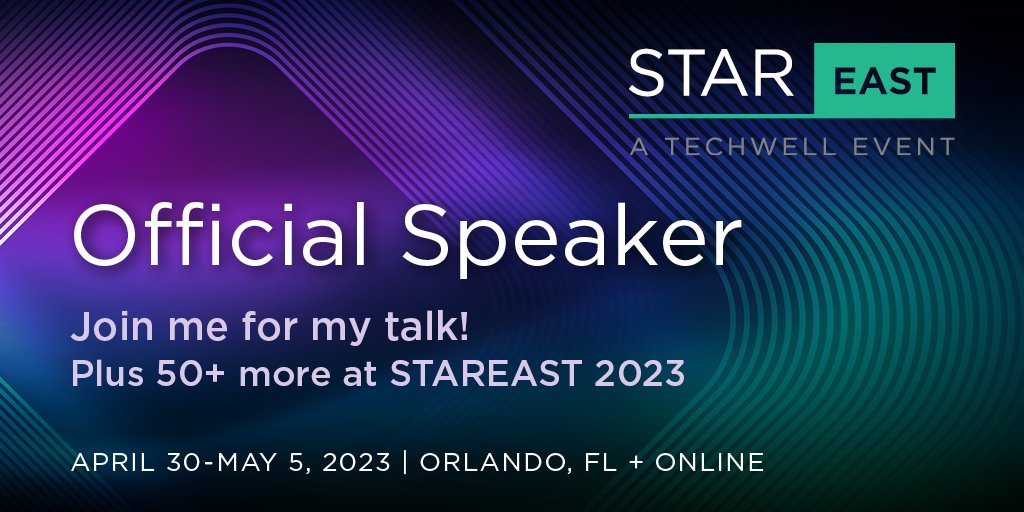rogueautomator's tweet image. I’m excited to be speaking at the #STAREAST 2023 #softwaretesting conference from April 30-May 5. I'm happy to offer you a $200 discount code for you to join me in Orlando and attend my speaking session. Use code SESPK200 for the special discount to attend.