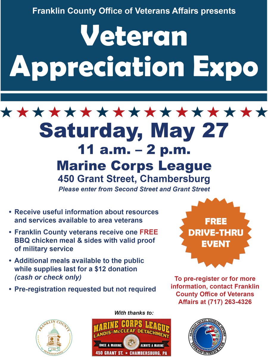 It's back! Mark your calendars for this year's Franklin County Veteran Appreciation Expo on Saturday, May 27! Details: bit.ly/3LnvChk