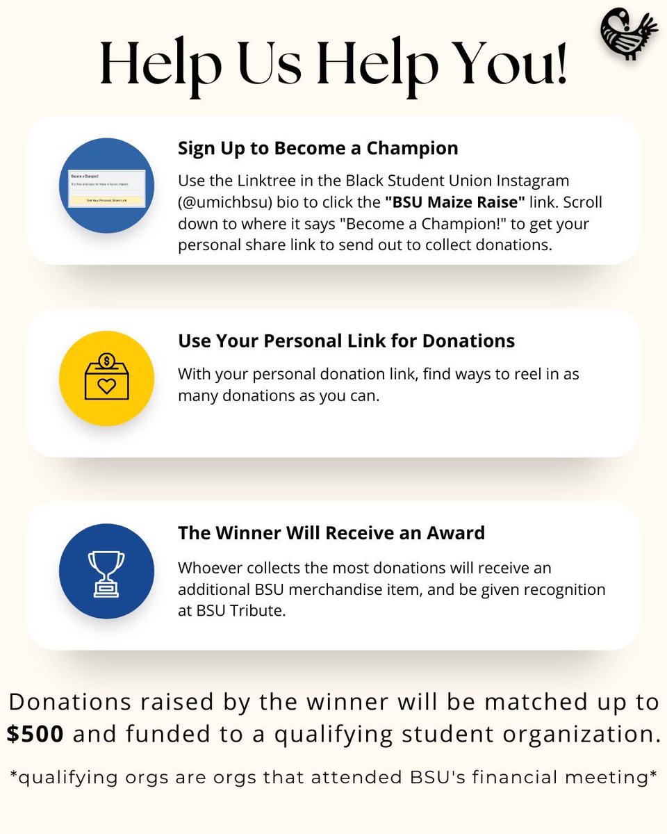 THEBSU's tweet photo. Become a champion today! The BSU will match the leading fundraiser’s amount to be donated to an org of their choice! https://t.co/zofnDcfI55