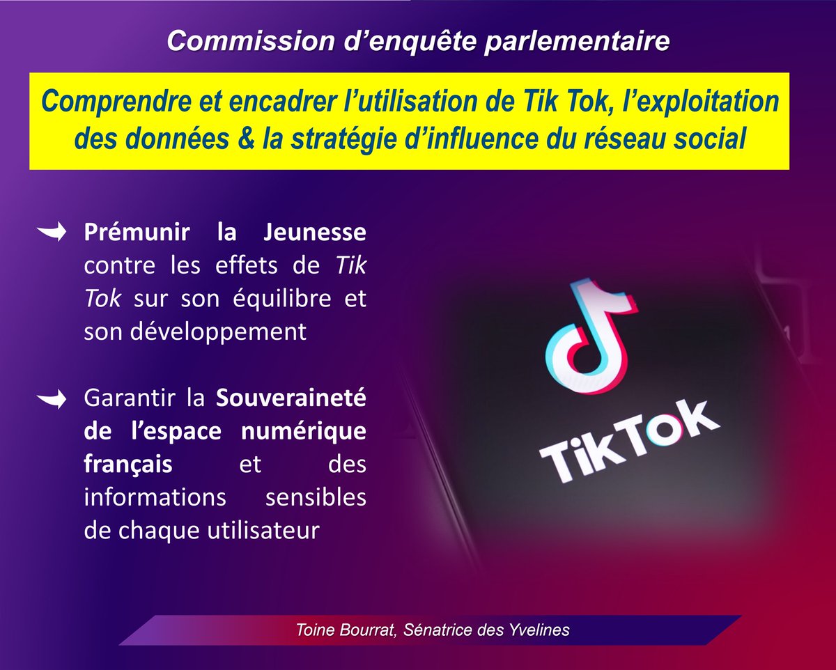 ToineBourrat's tweet image. 1ère audition de la Commission d'enquête sur l'influence de #TikTok au @Senat autour de @MarcFaddoul, chercheur en intelligence artificielle. L'#algorithme choisit les contenus que nos jeunes regardent. Nous, législateurs, avons le devoir d'en limiter les nuisances.
