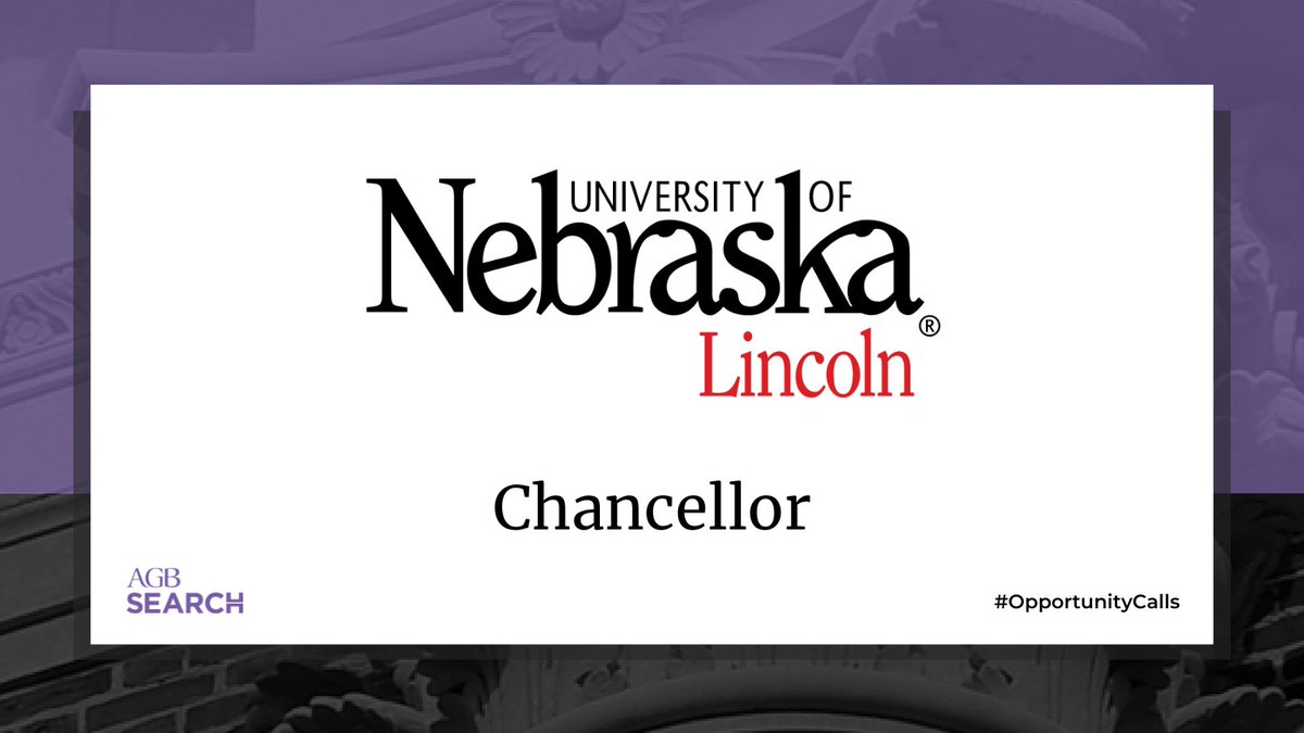 #OpportunityCalls: <a href="/u_nebraska/">University of Nebraska System</a> invites apps &amp; noms for the position of #Chancellor of <a href="/UNLincoln/">University of Nebraska-Lincoln</a>: serves as chief executive of the System’s flagship R1 university.
Submit materials by April 7!
#AGBSearch #UNL #leadership #higheredjobs #executivesearch agbsearch.com/searches/chanc…