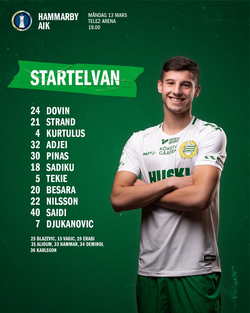 hammarbyfotboll's tweet photo. 📋 Uppställningen i kvartsfinalen! 💥

#Bajen https://t.co/gtsFNuliRI