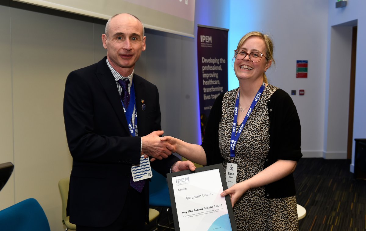 A website developed to explain radiation risk to patients has won Elizabeth Davies, Head of Radiation Protection, a national award. 

Elizabeth picked up the Roy Ellis Patient Benefit Award <a href="/ipemnews/">Institute of Physics and Engineering in Medicine</a>'s #STEF2023 conference for supporting patients with better quality information.