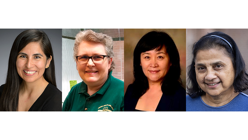 EntsocAmerica's tweet photo. Women earning top honors at @EntsocAmerica in 2022 include (pictured L to R) Lina Bernaola, elected next ESA vice president-elect; Melody Keena, named an ESA Honorary Member; and Nannan Liu and Sujaya Rao, named ESA Fellows. #WomensHistoryMonth https://t.co/F9TQx8EGAB