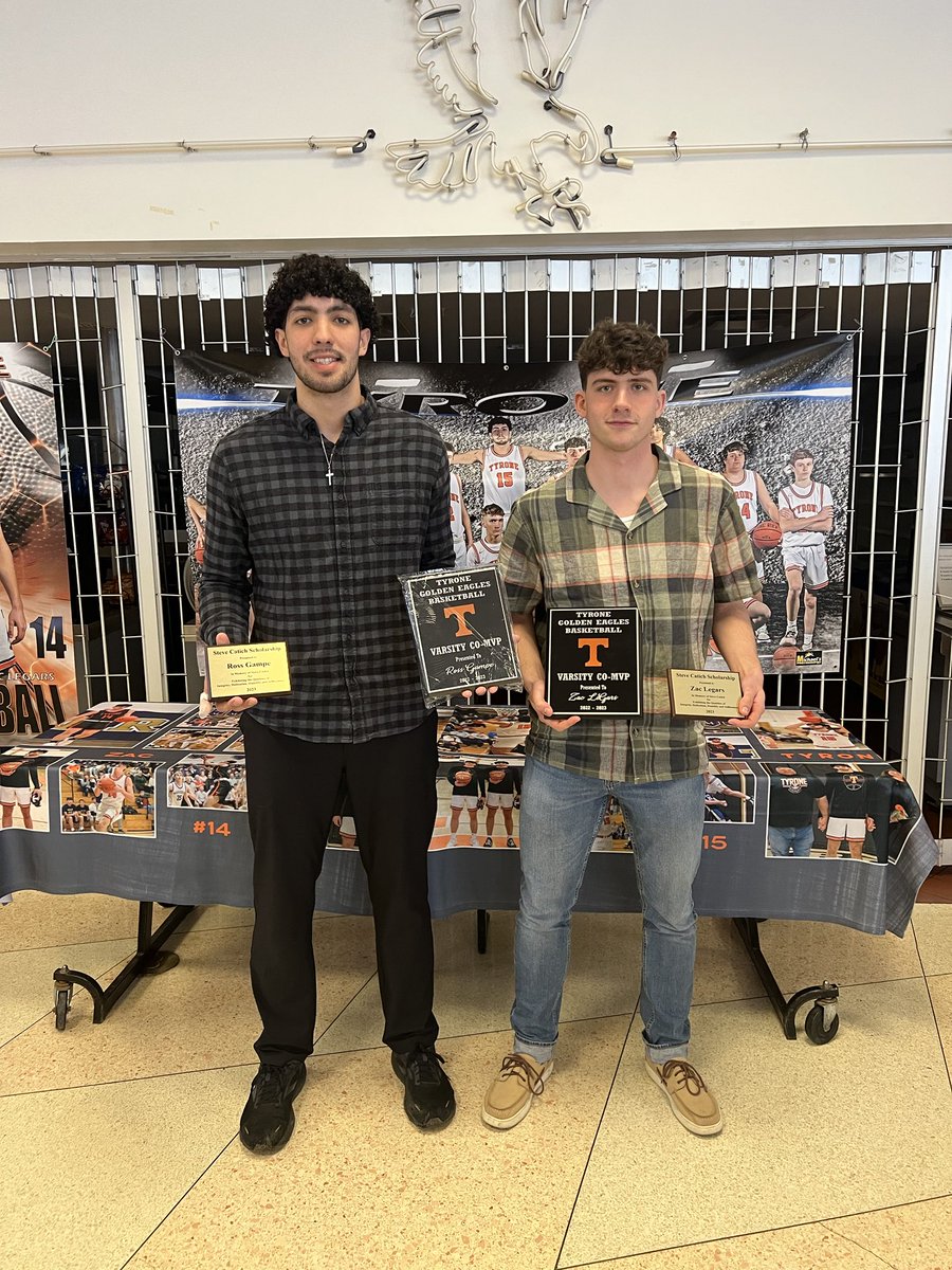 gamper74's tweet photo. Congrats, to Ross Gampe and Zach Legars being named Tyrone basketball Co-MVP’s and receiving the Steve Catich Memorial Basketball Scholarship https://t.co/3vSmL7rvzJ