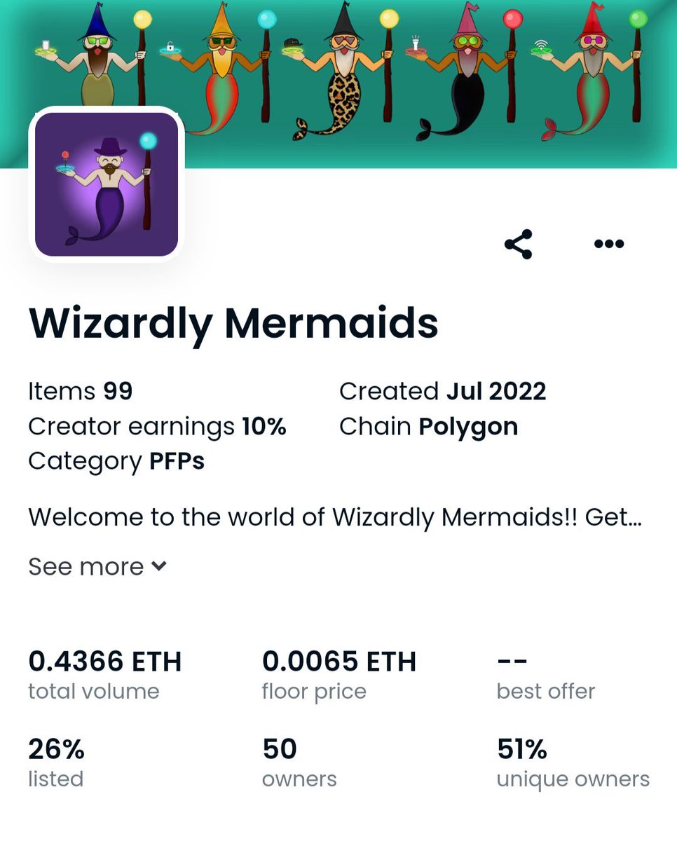 VaiyuArtsNFT's tweet photo. Hello #NFTCommmunity π
It is #ipclan RAIDDD day! π₯³
Today's π―: @wizardworld555
Wizardly Mermaids are available on
@opensea blockchain π§ββοΈ
FP - 0.0065 $ETH poly π₯°
Do follow her and check out her amazing collection here:
https://t.co/8Hj0JGa66D https://t.co/0BP84ZVV0H