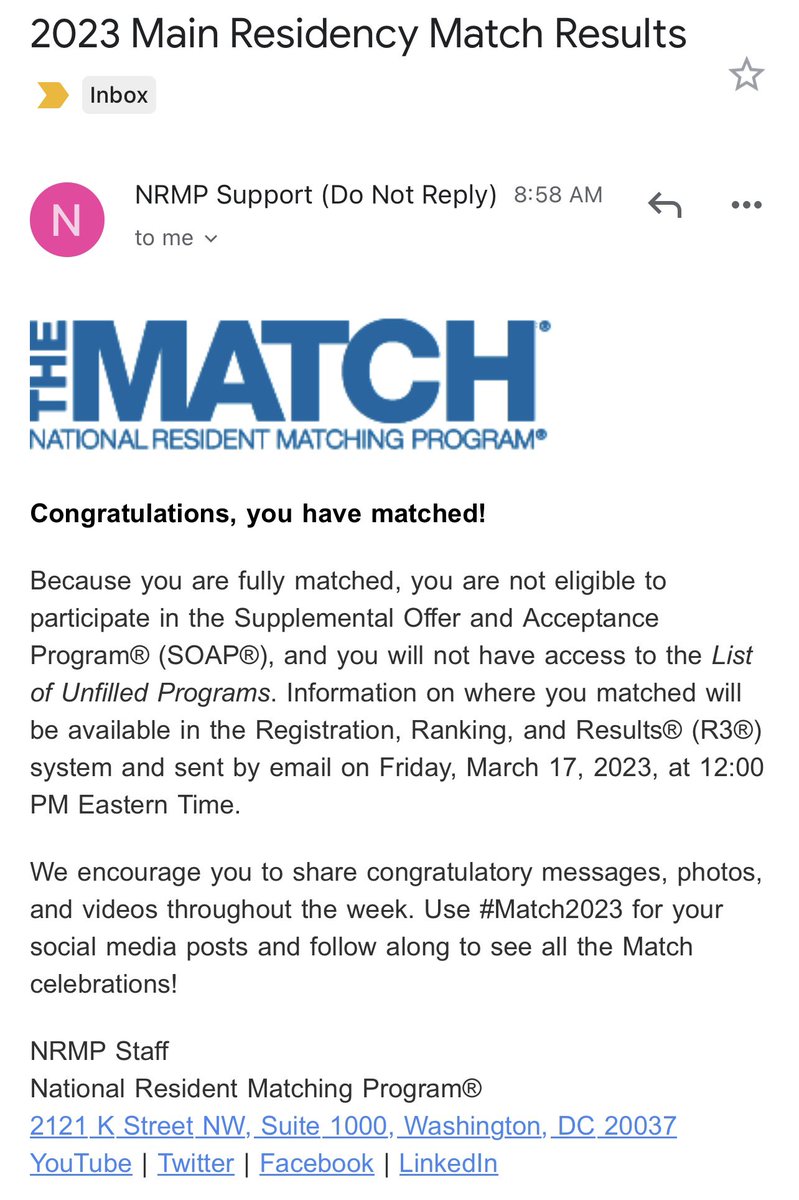 I MATCHED!!! I am going to be a PEDIATRICIAN! yessss! 😆💗
#match2023 #Tweetiatrician #PedsMatch #Pediatrics