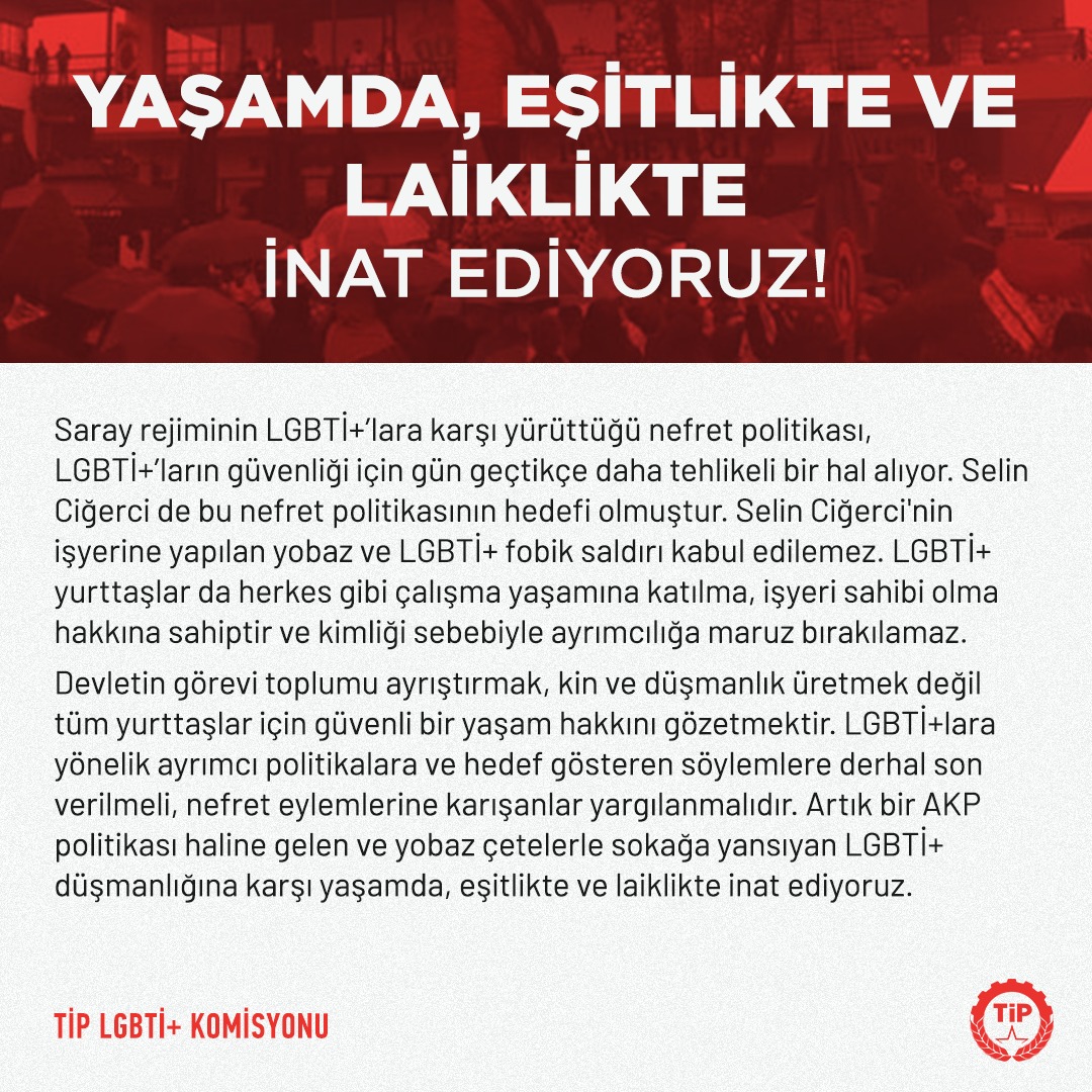 Yaşamda, Eşitlikte ve Laiklikte İnat Ediyoruz!

LGBTİ+'lara yönelik işlenen nefret suçlarının karşısındayız!