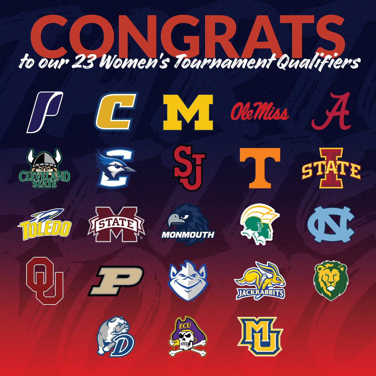 Ryzer's tweet photo. Congratulations to all 23 of our amazing Partners that made it to the NCAA Women's Tournament! 🏀 &amp; Good Luck! 🍀 Comment below and let us know who you are rooting for to win it all! ⬇ #Ryzer #MarchMadness #NCAATournament #NCAAWBB #Basketball https://t.co/a6Aq7DIFTv